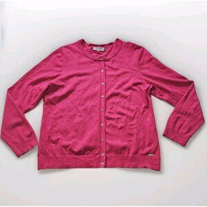 Calvin Klein Cardigan Women XL Pink LS Knit Unlined Stretch Branded Buttons Boho